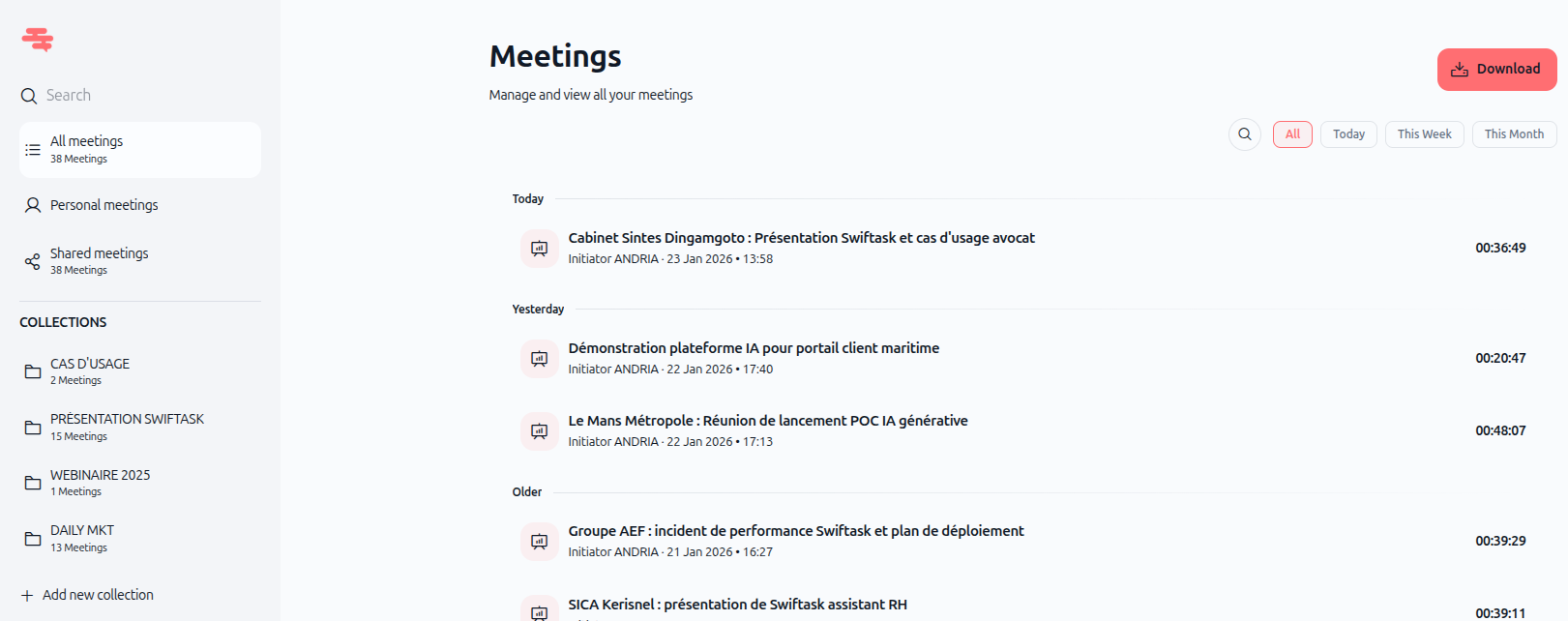 Meetings Interface