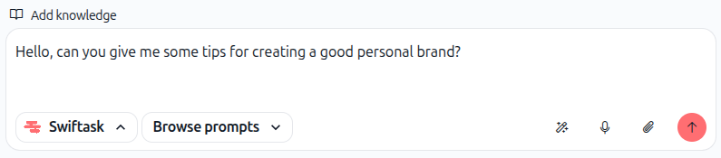 Screenshot: Transcribed text in Chat input field