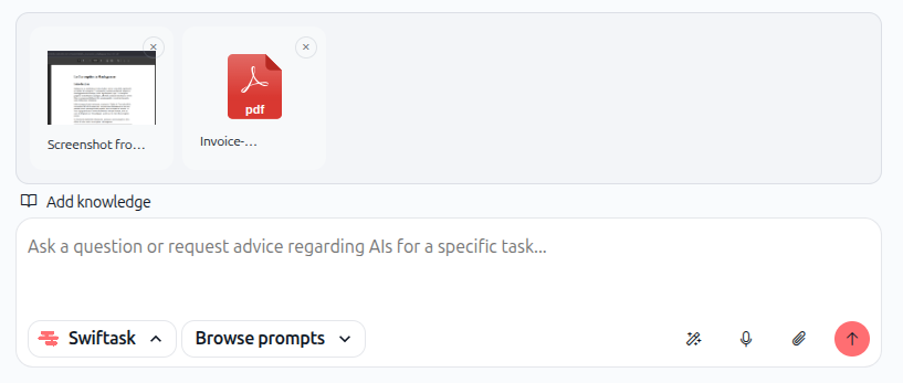 Screenshot: Multiple files attached to Chat message showing mixed file types