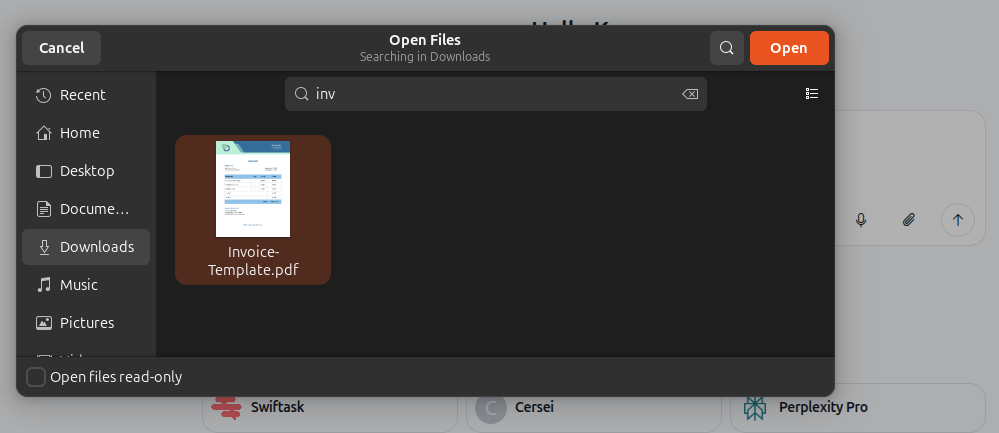Screenshot: File selection dialog showing multiple files available for selection