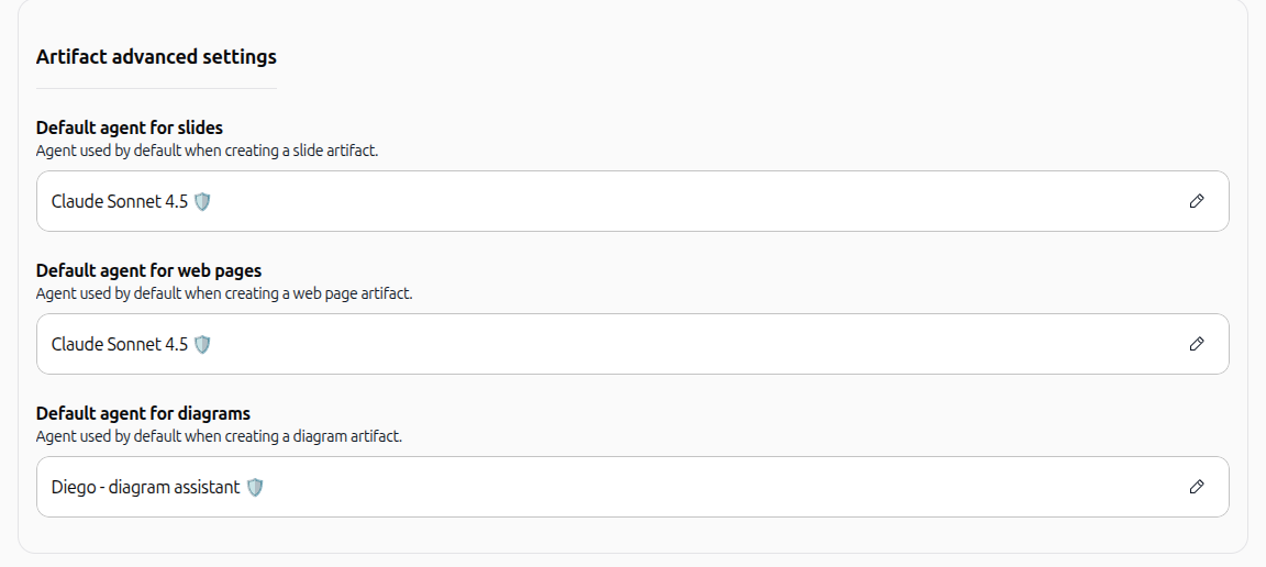 Artifact advanced settings in workspace settings