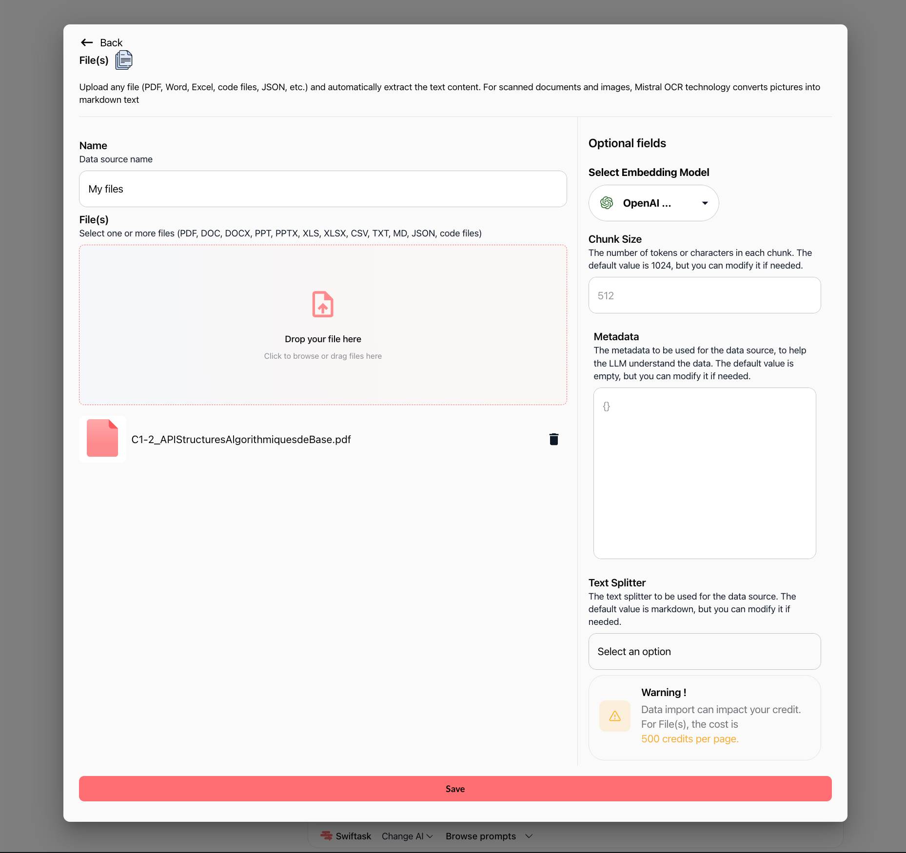 File import configuration modal