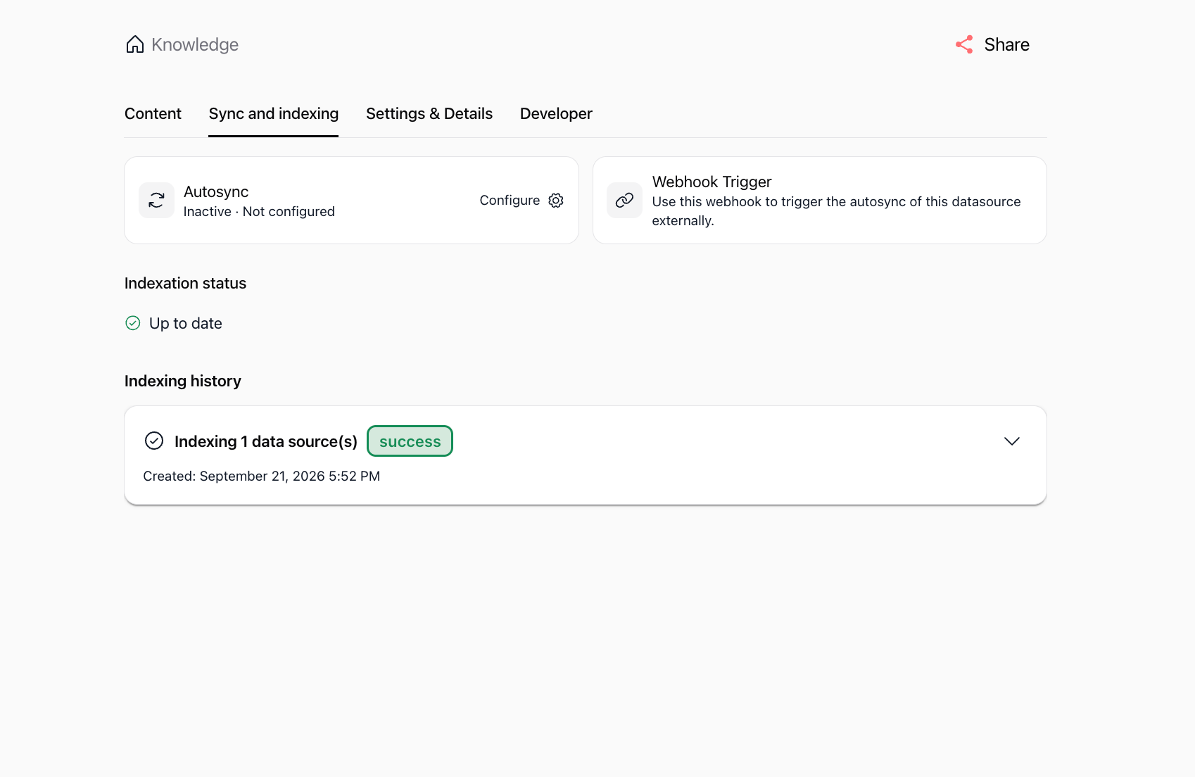 Datasource Sync and indexing tab