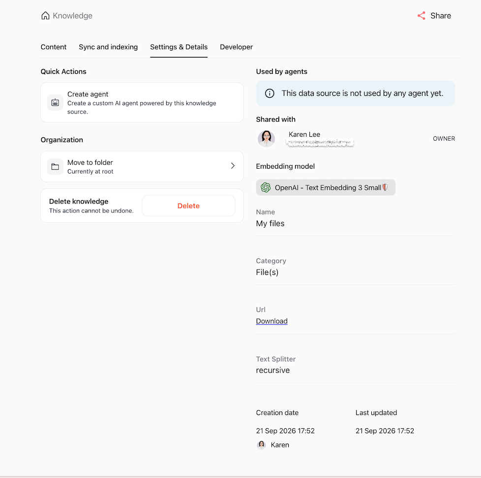 Datasource Settings and Details tab