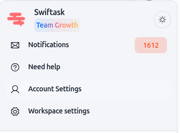 Account settings menu