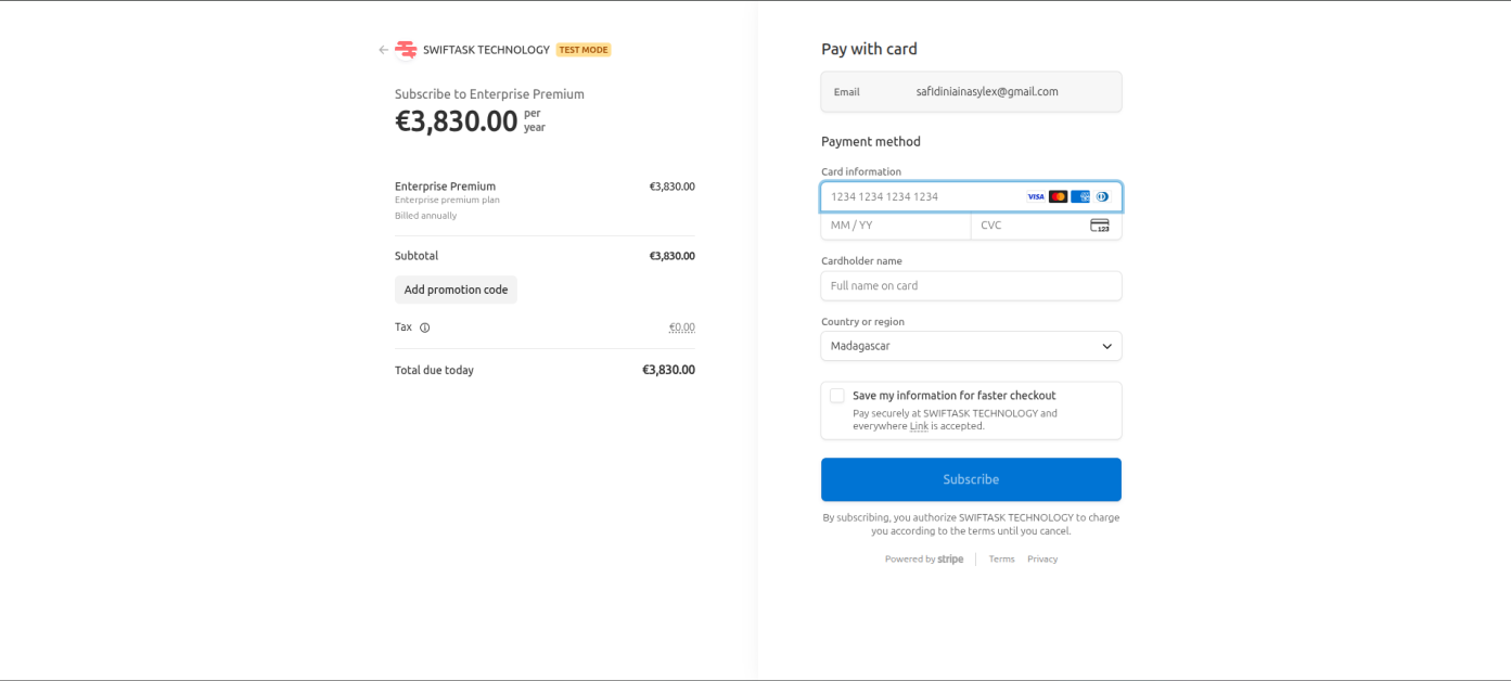 Payment method update page