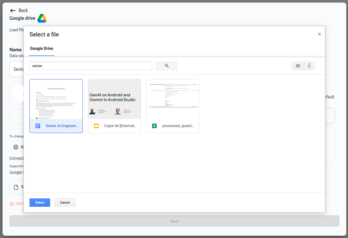 Screenshot showing import configuration with name field, account display, and optional settings