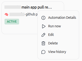 Automation actions menu