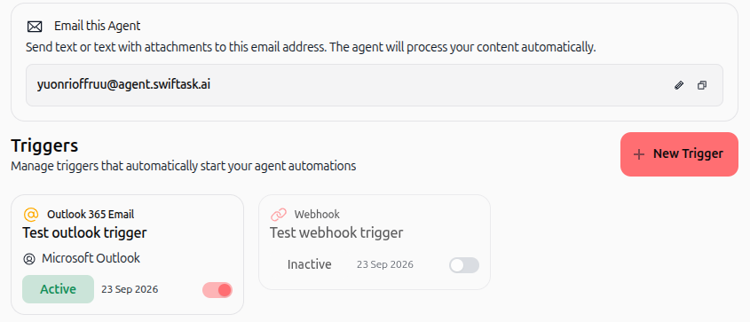 Déclencheur Outlook créé et actif