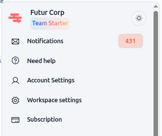 Workspace settings menu with "Need help" option