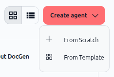 Screenshot: Create agent from template dropdown
