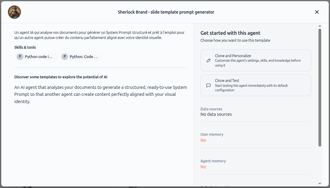 Screenshot: Sherlock Brand agent view