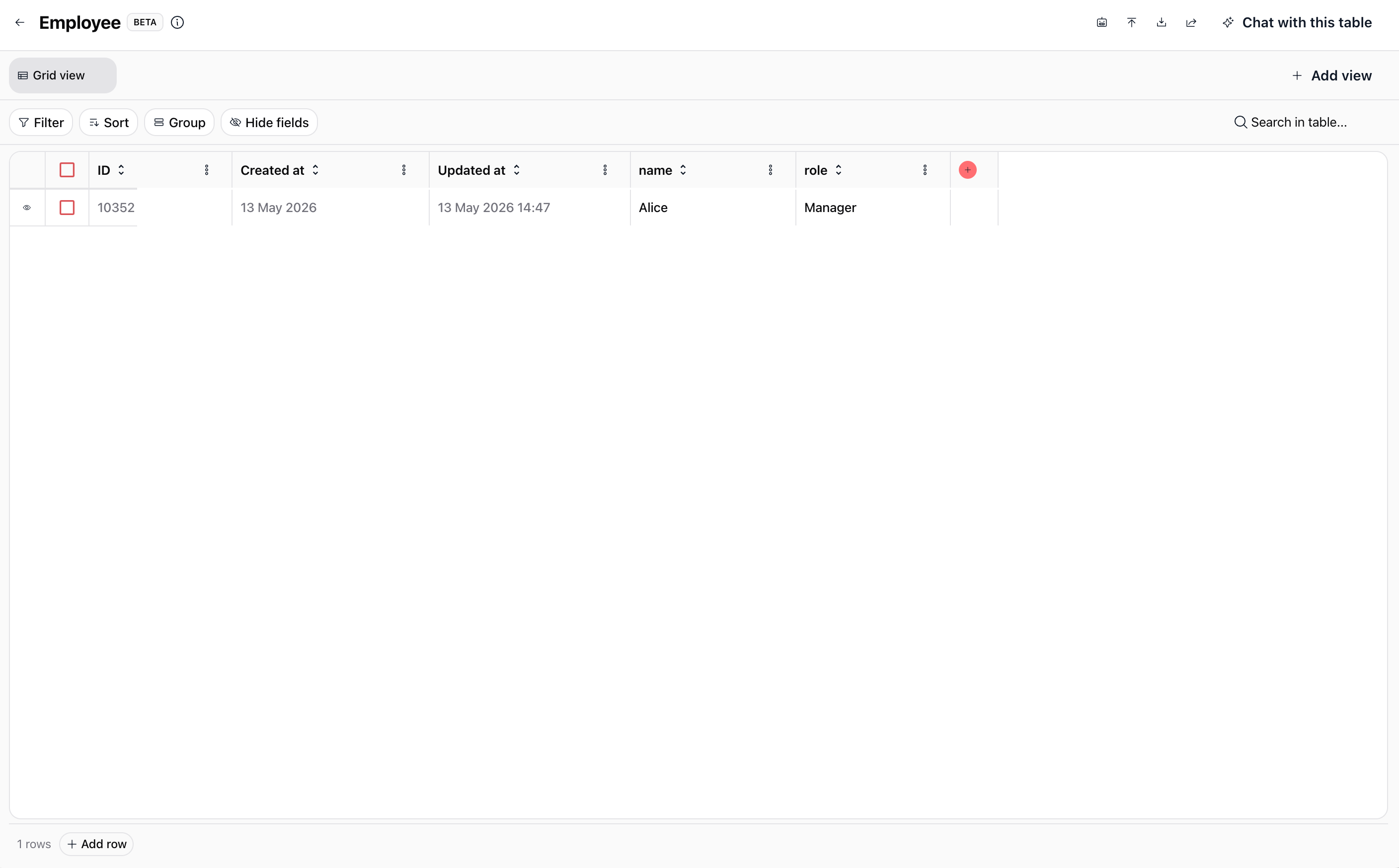 Interface du tableau de connaissances