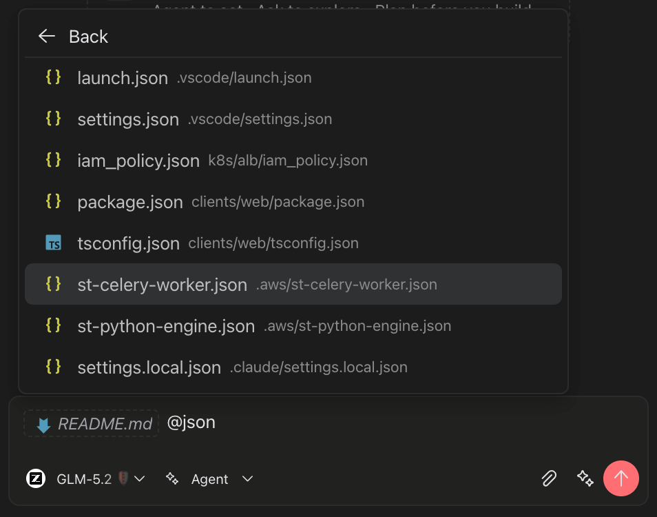 Selecting files from the @ mention list
