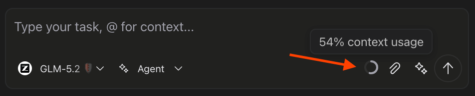 Context usage indicator ring in the composer