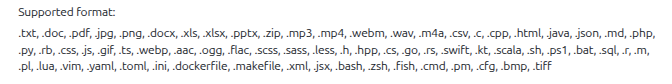List of supported file formats in Chat