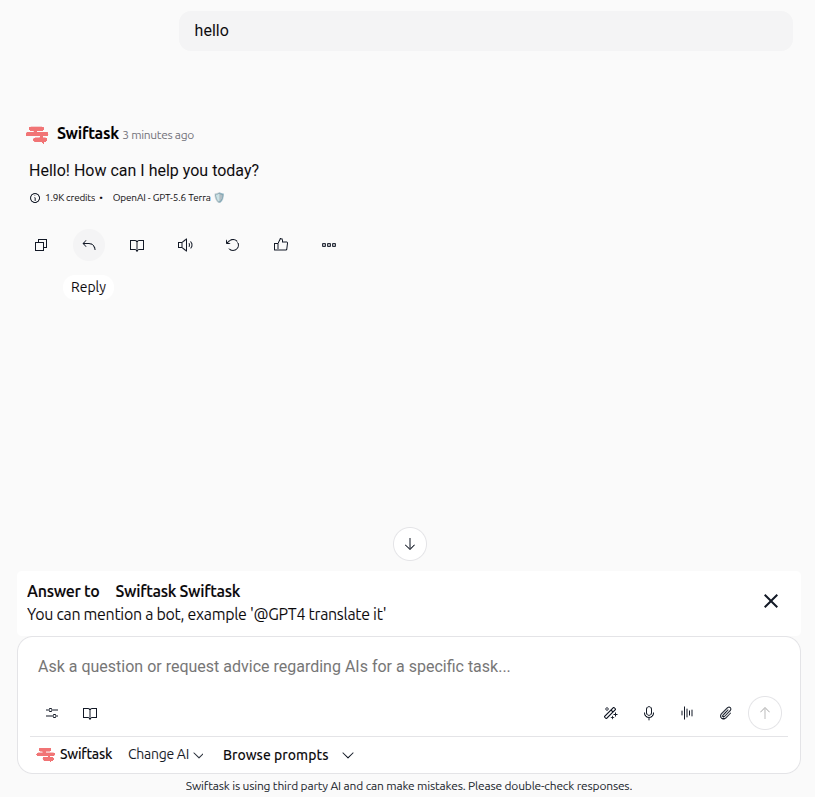 Reply preview above the Chat input field