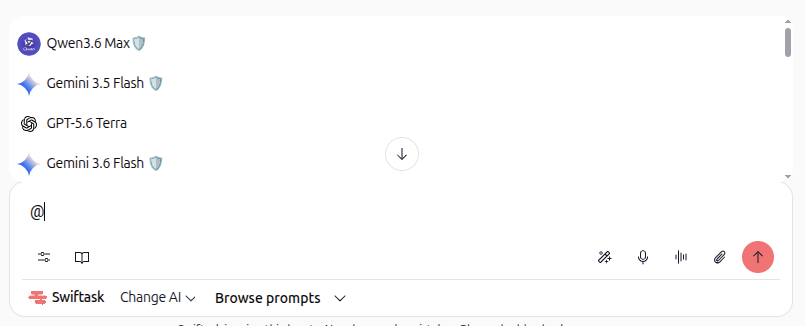 Dropdown list of AI models after typing @