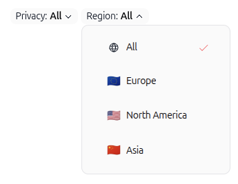 Region filter dropdown