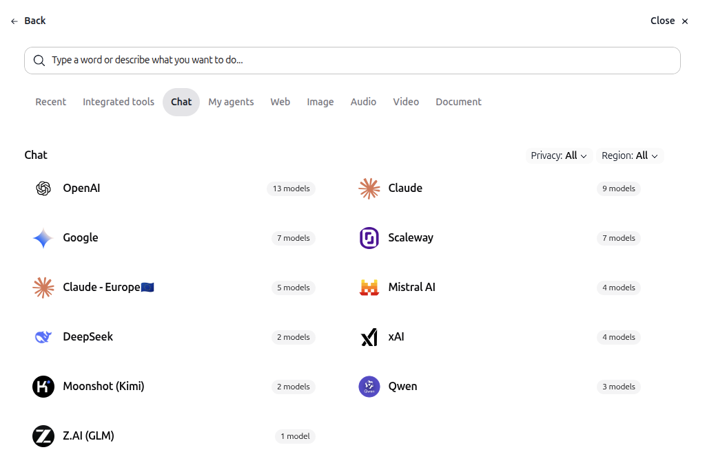 Chat tab showing providers list