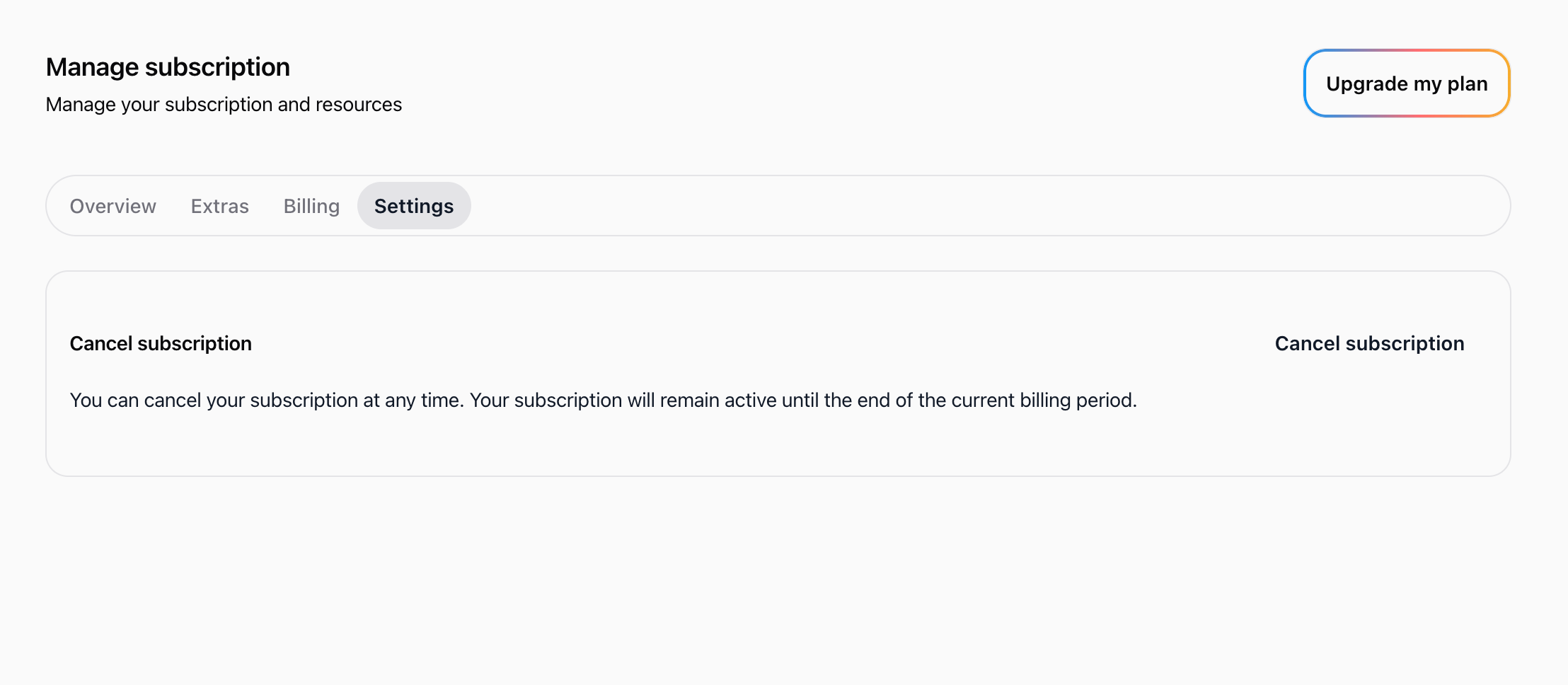 Cancel subscription in Settings tab