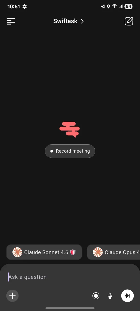 Chat screen with model selector and input field