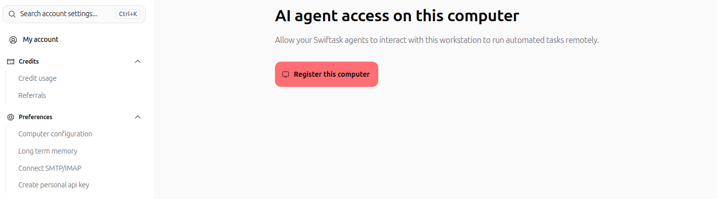 Register this computer in settings
