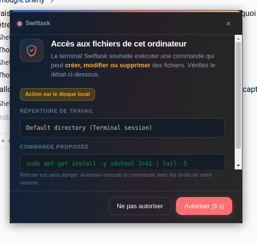 Permission and confirmation prompt