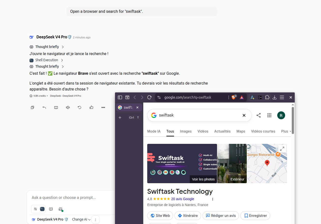 Ouverture du navigateur pour recherche