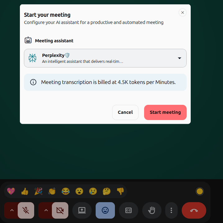 Start your meeting dialog