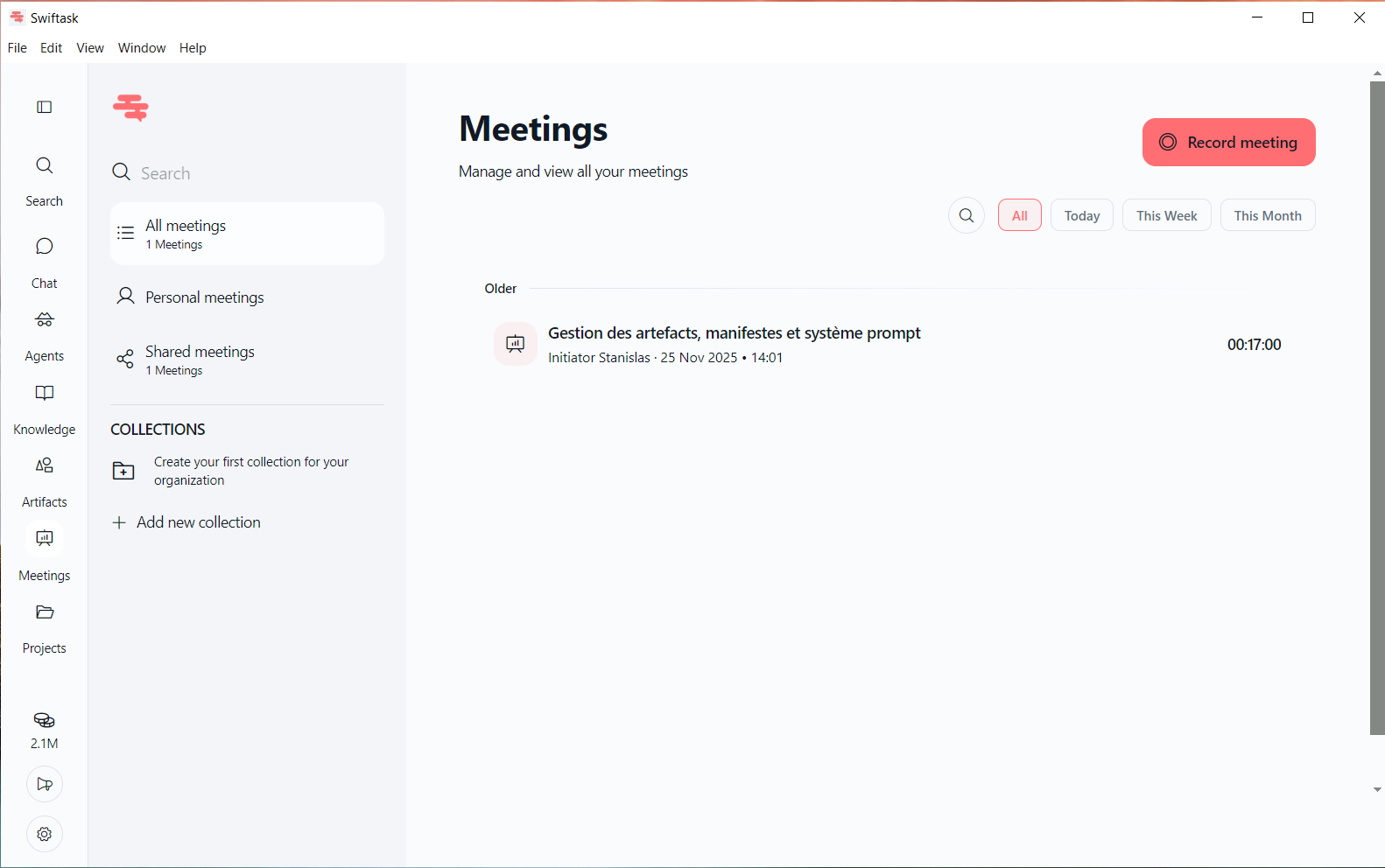 Meetings desktop list