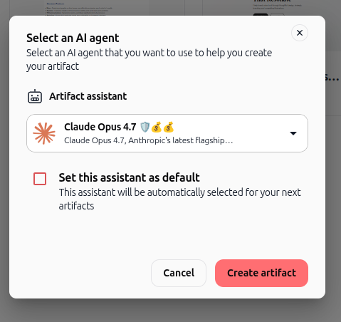 Select an AI agent modal