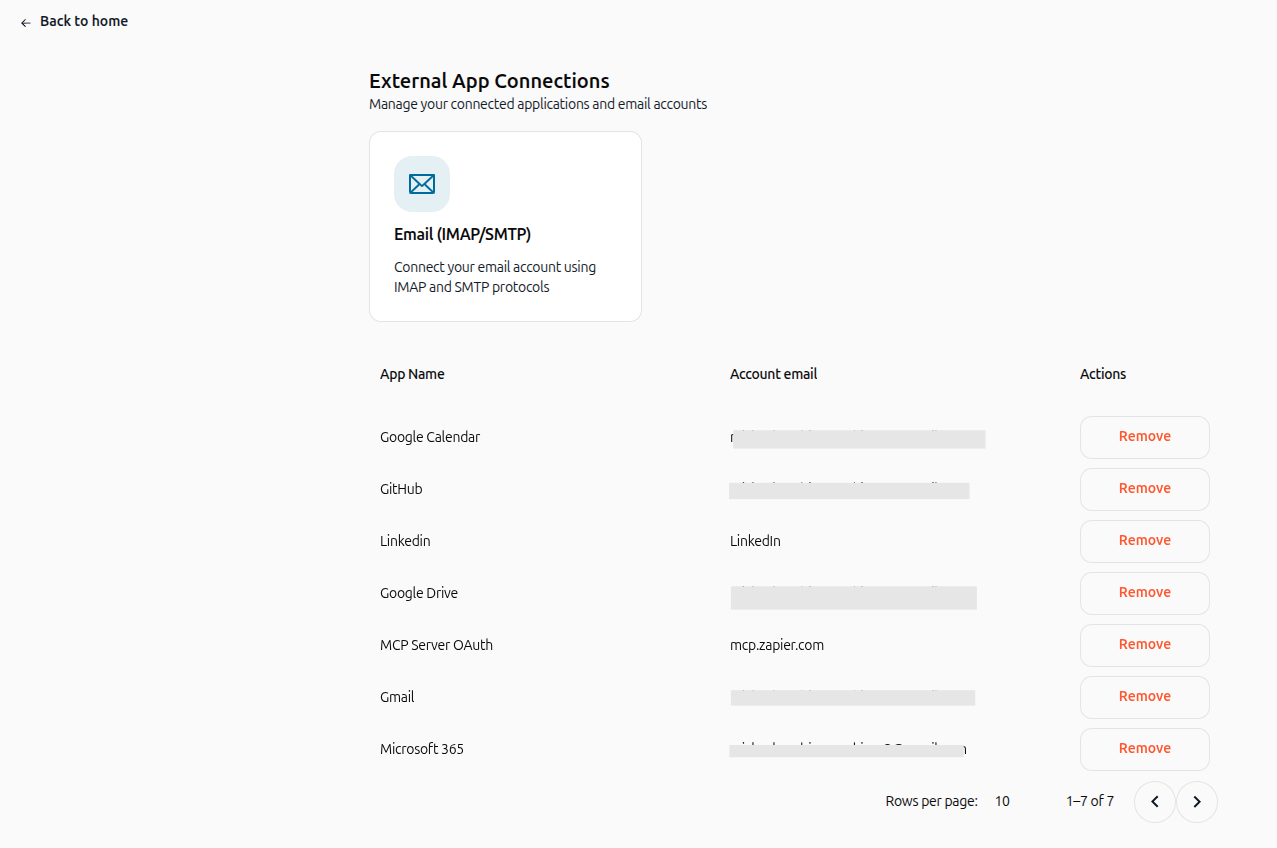External App Connections view