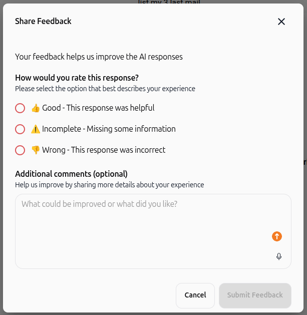 Fenêtre Share Feedback
