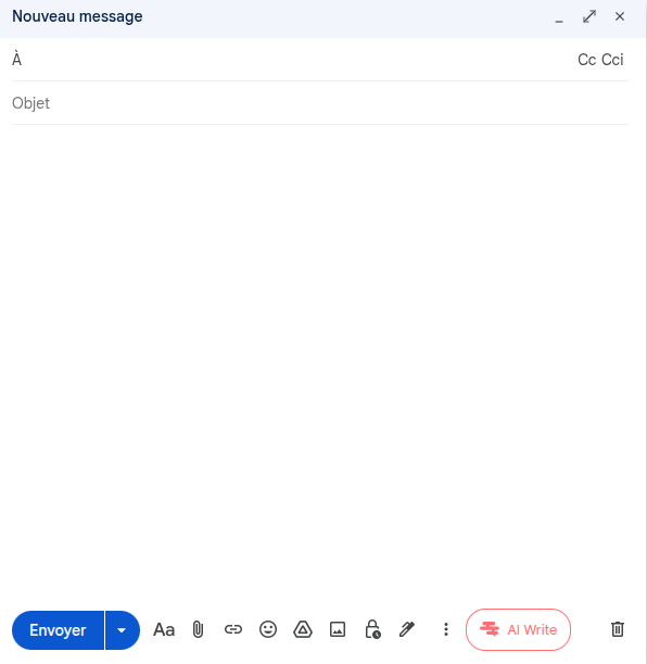 Screenshot: AI Write button in Gmail compose window