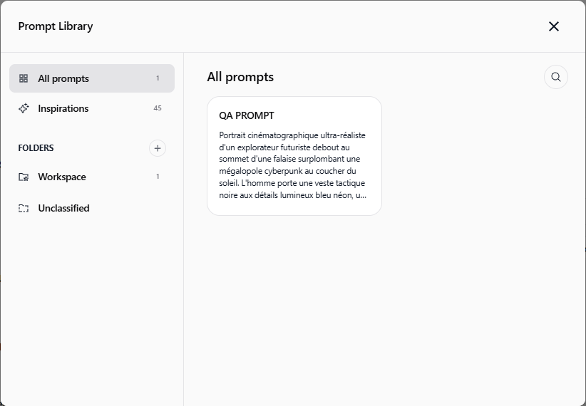 Prompt Library main view with folder sidebar