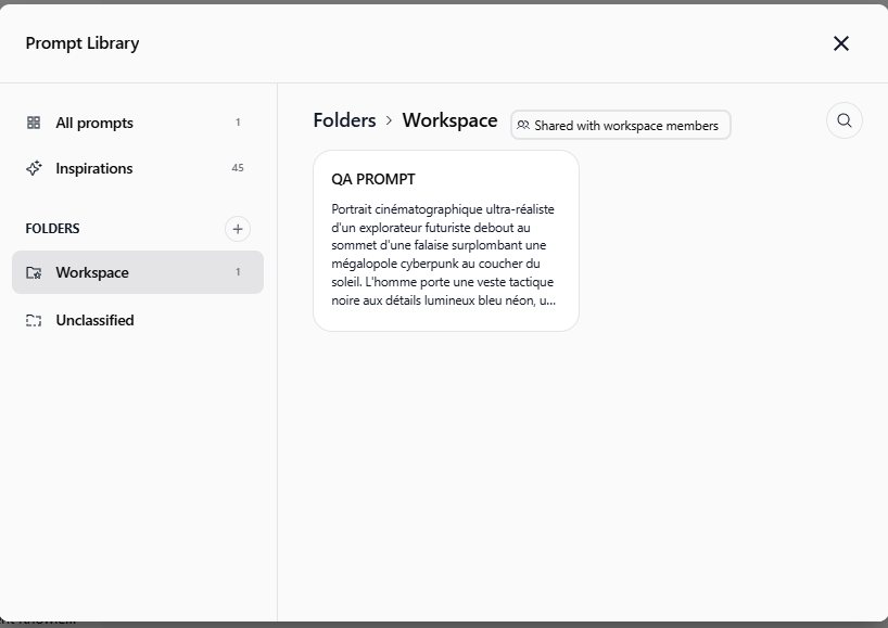 Workspace folder view with shared status badge